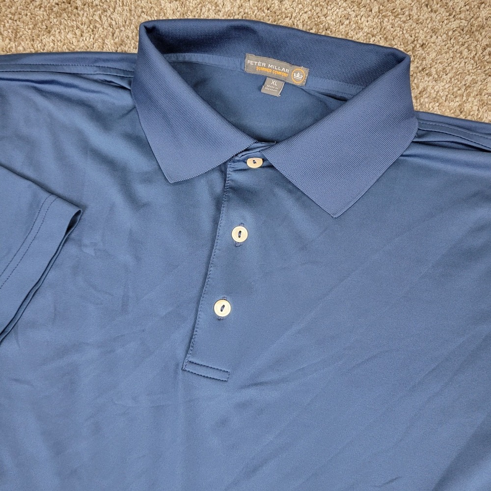 Peter Millar Summer Comfort Mens XL Solid Blue Performance Stretch Golf Polo SS